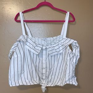 Forever 21 3X crop cold shoulder blackwhite stripe